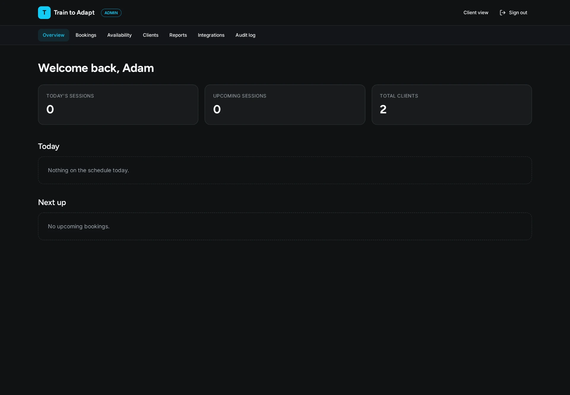 Admin overview of sessions and clients