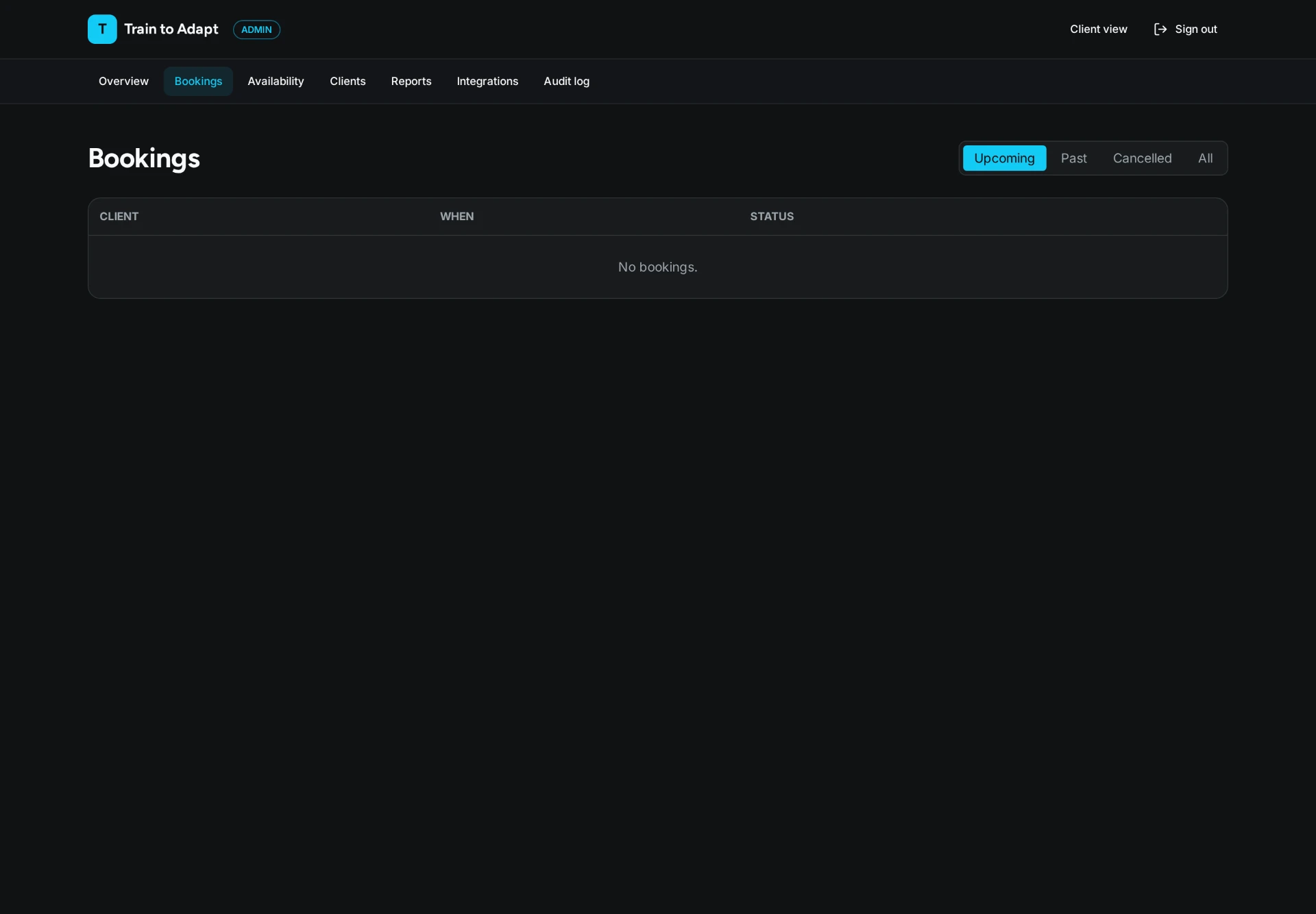 Admin bookings management with filters