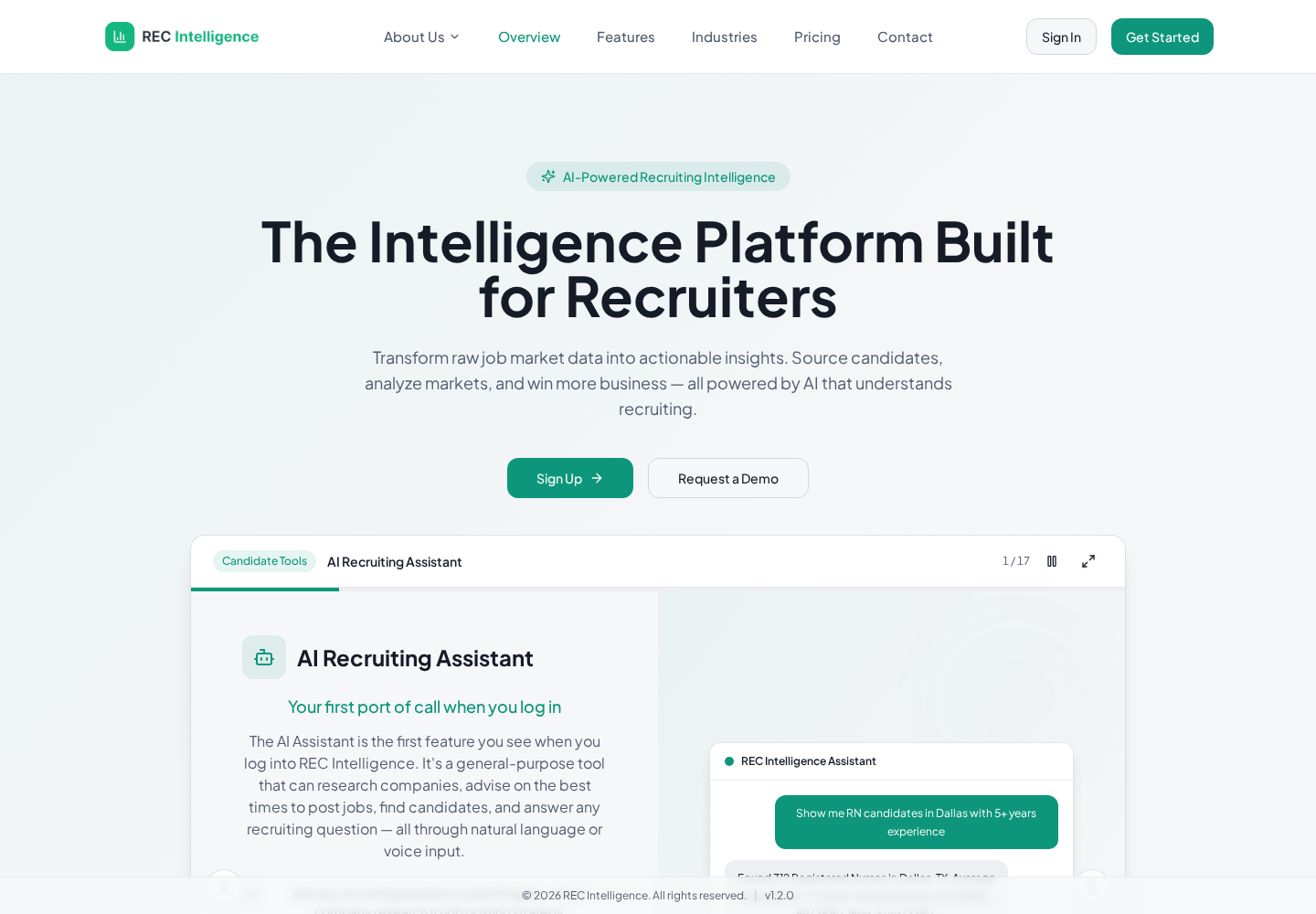 REC Intelligence platform overview page
