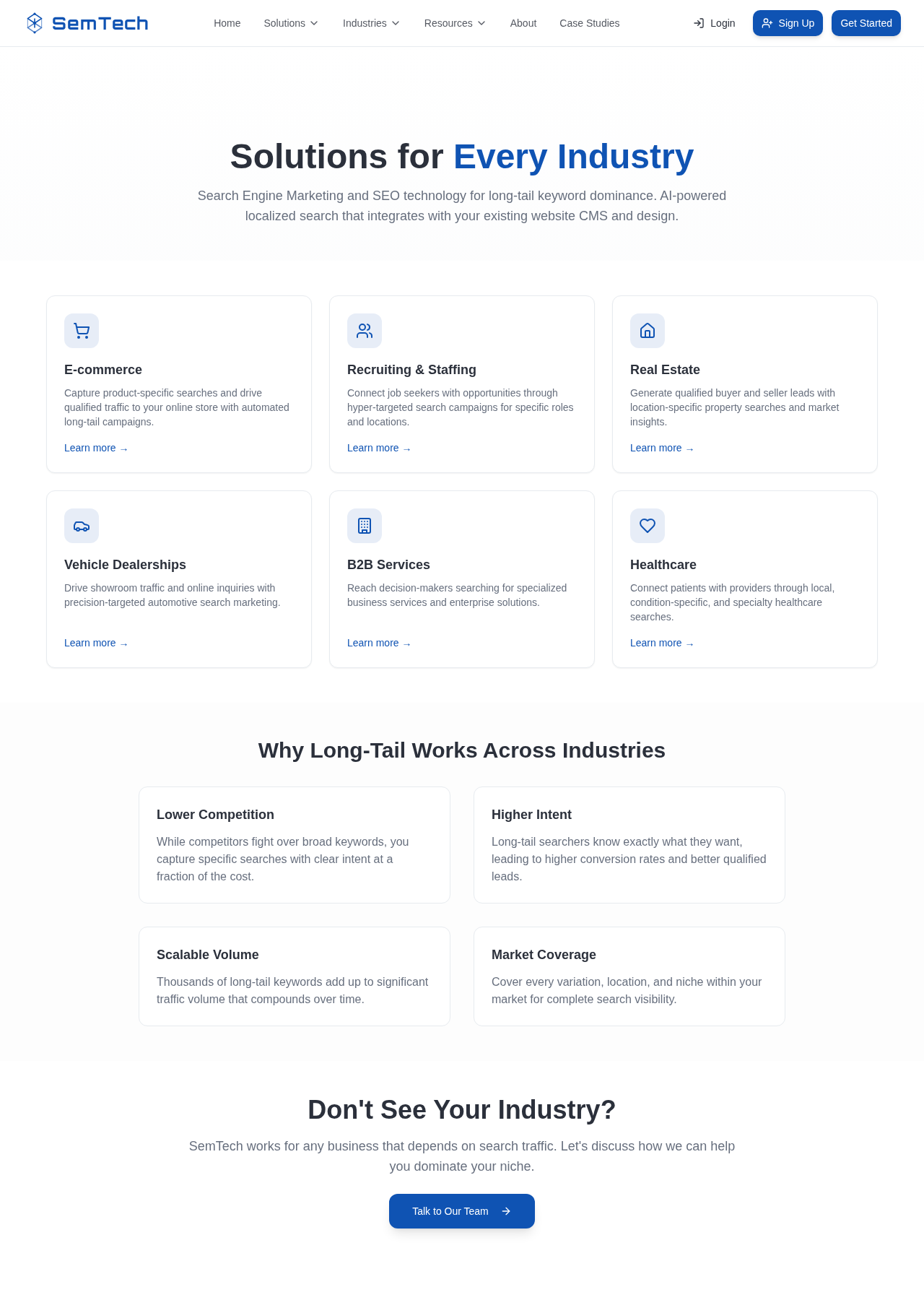 Industry solution pages