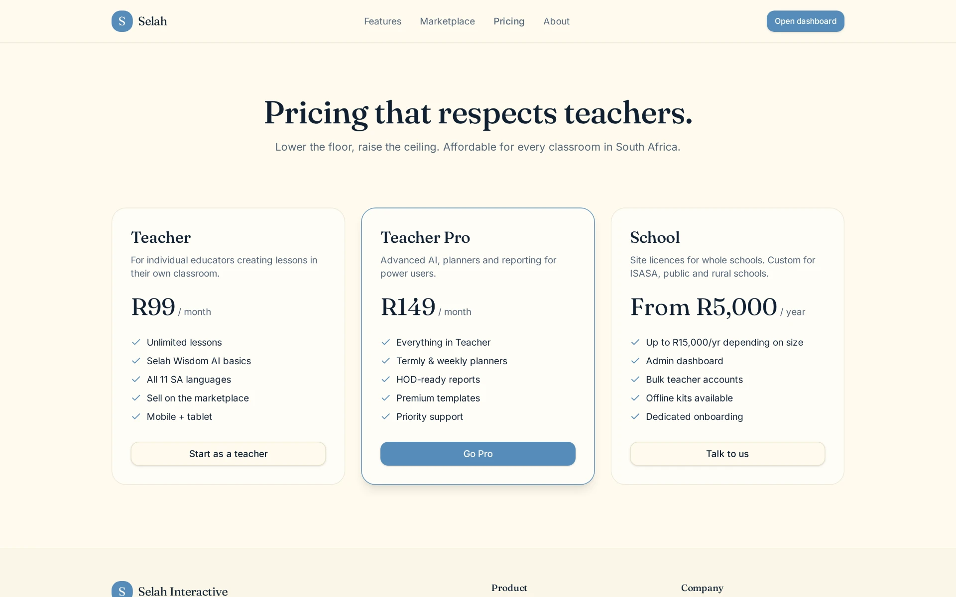 Pricing tiers for individual teachers, Teacher Pro power users and whole school site licences