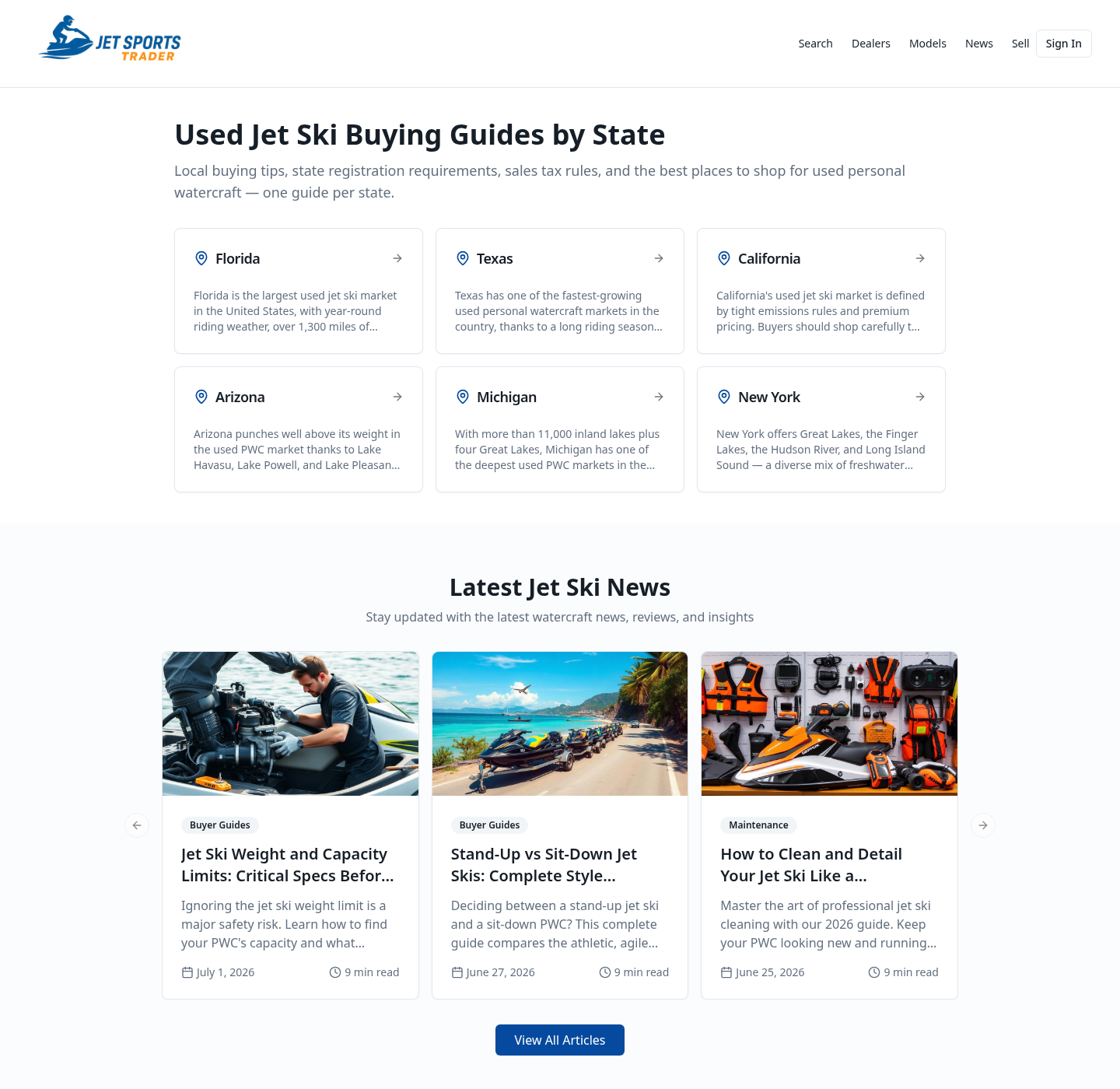 Used jet ski buying guides by state with the latest news carousel