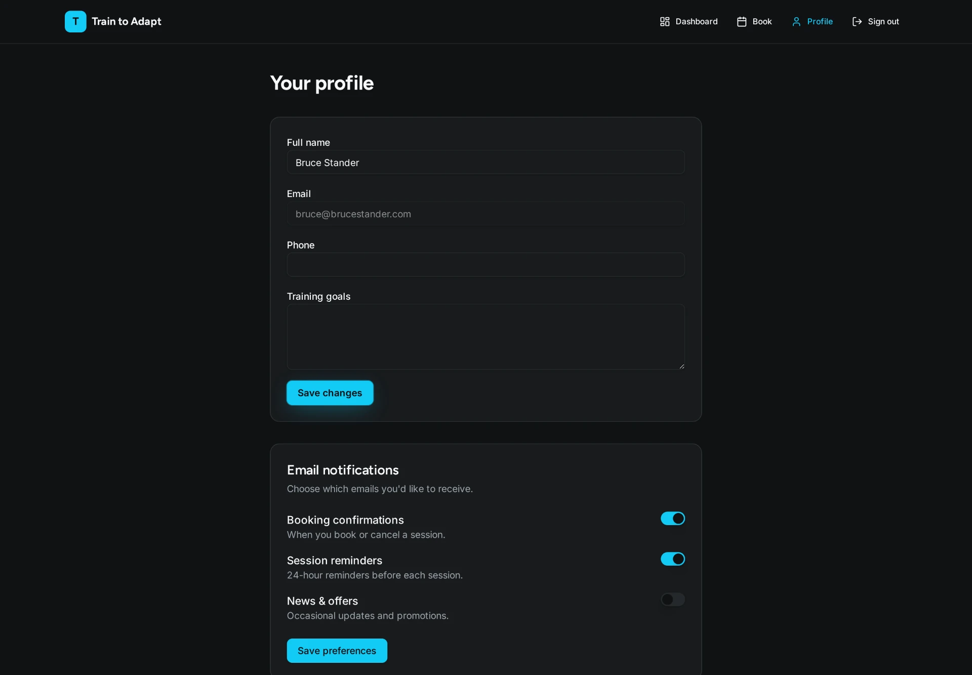 Client profile and notification preferences